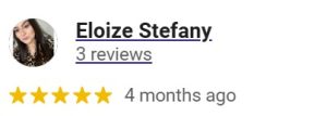 A profile with a photo of a woman, displaying her name, review count, star rating, and timestamp.